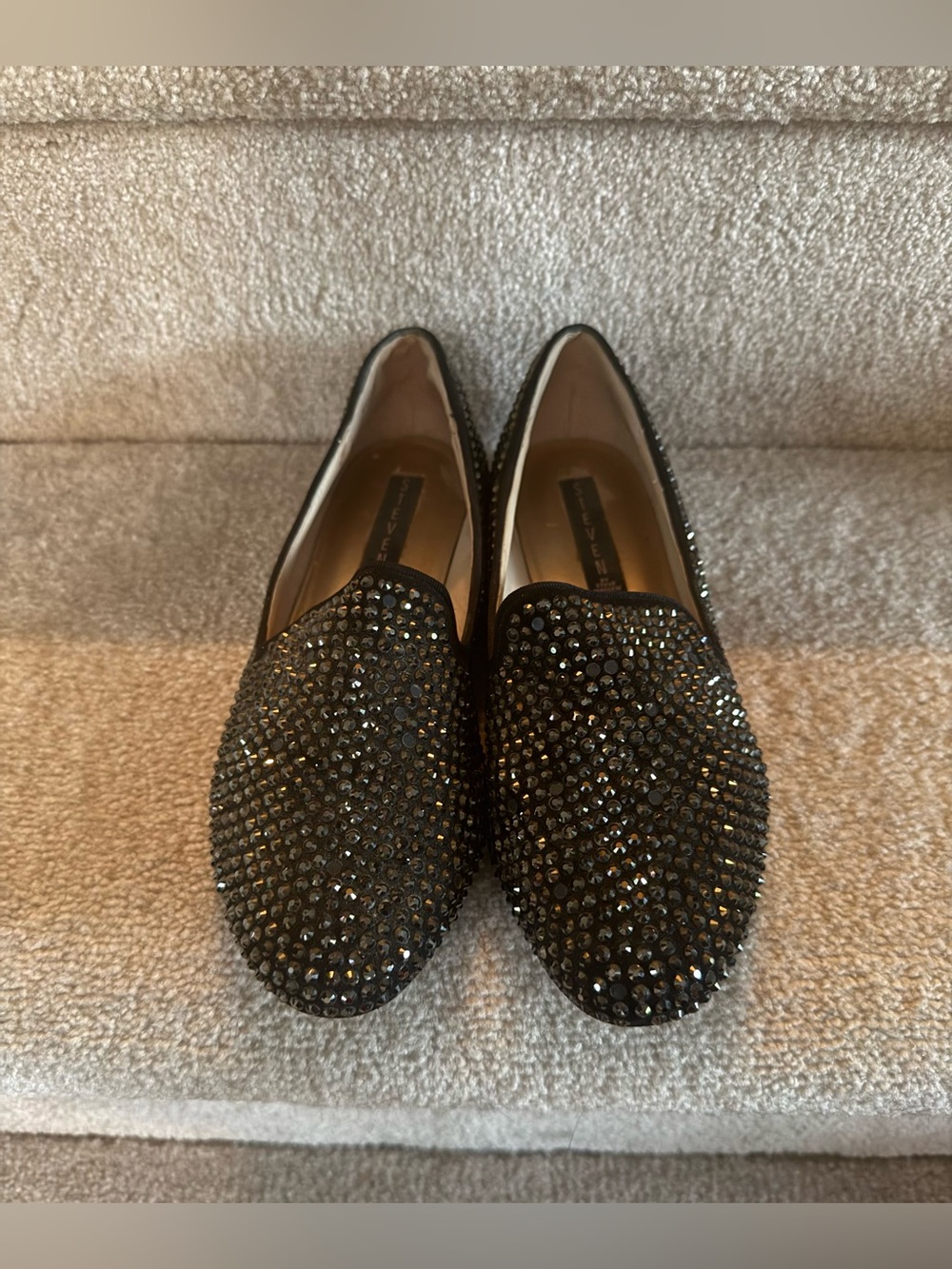 Steve Madden Black Crystal Studded Slip-On Loafers